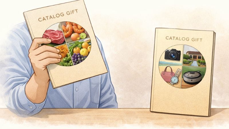 カタログギフトを選んで悩んでいるイメージイラスト