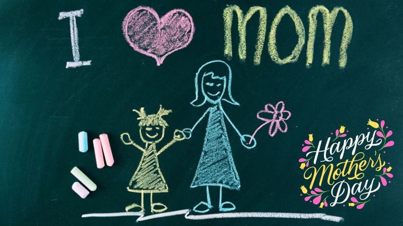 母の日をイメージした親子のイラストと感謝を伝えるメッセージ