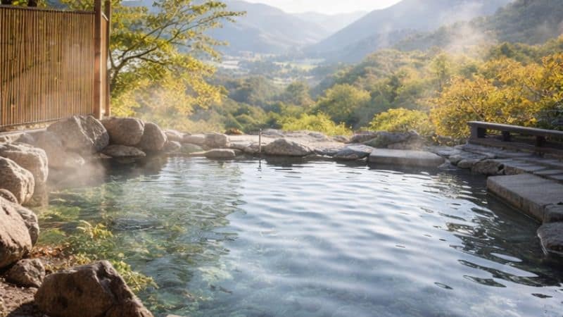 親への体験ギフトに人気の温泉旅行 露天風呂のイメージ